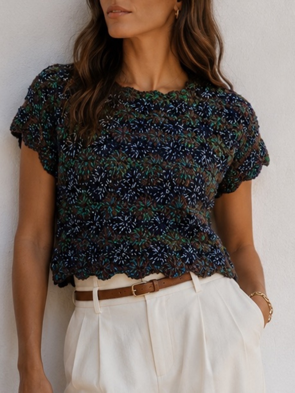 Rachel Comey Textured Cotton Crochet Cap Sleeve Top Handmade Peru
